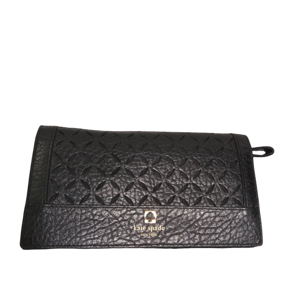 Kate Spade Women's Black Leather Wristlet Wallet Clutch Zip Organizer Bag
